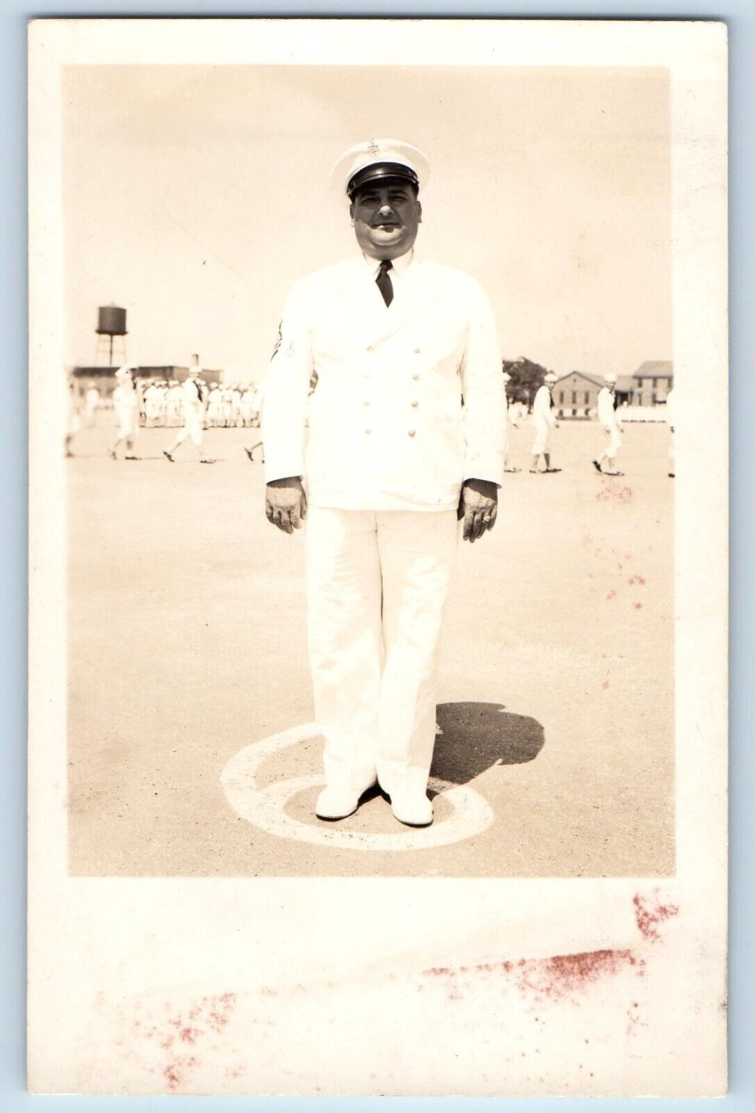 WWII Postcard RPPC Photo US Navy Camp Water Tower Scene c1940\'s Vintage