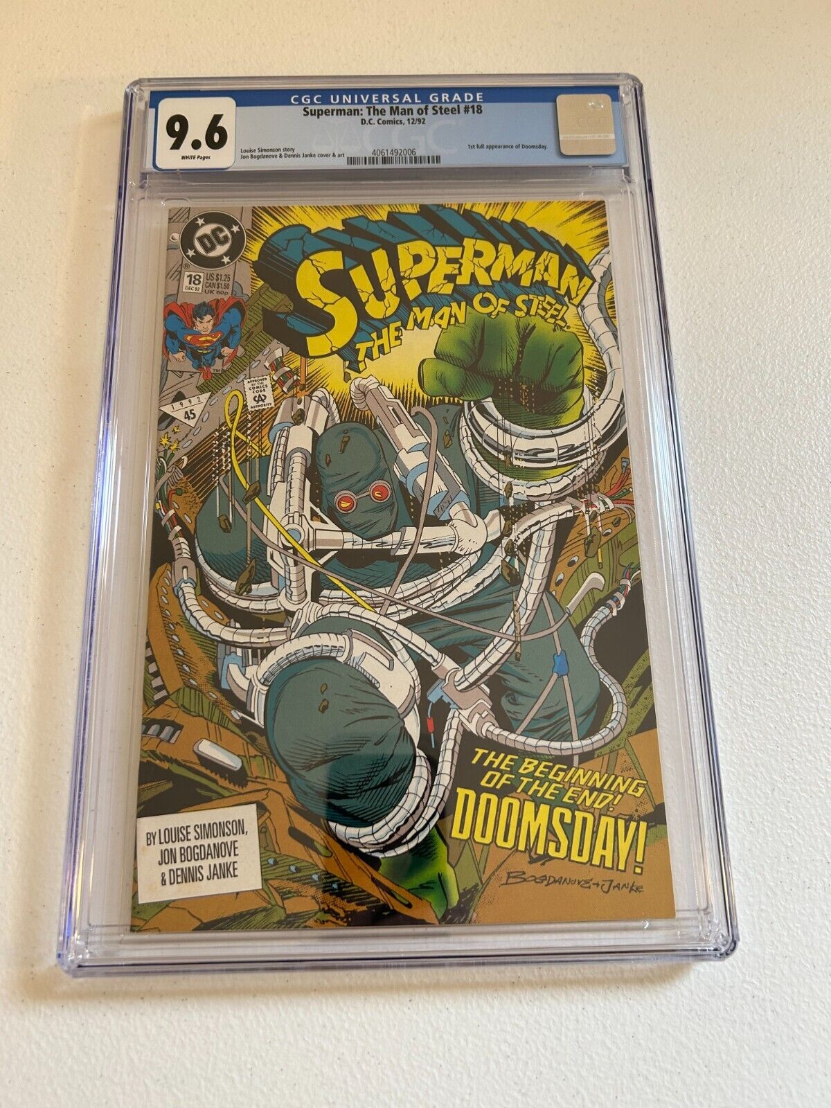 SUPERMAN THE MAN OF STEEL 18- 1ST APP DOOMSDAY- CGC 9.6 1992 DC COMICS