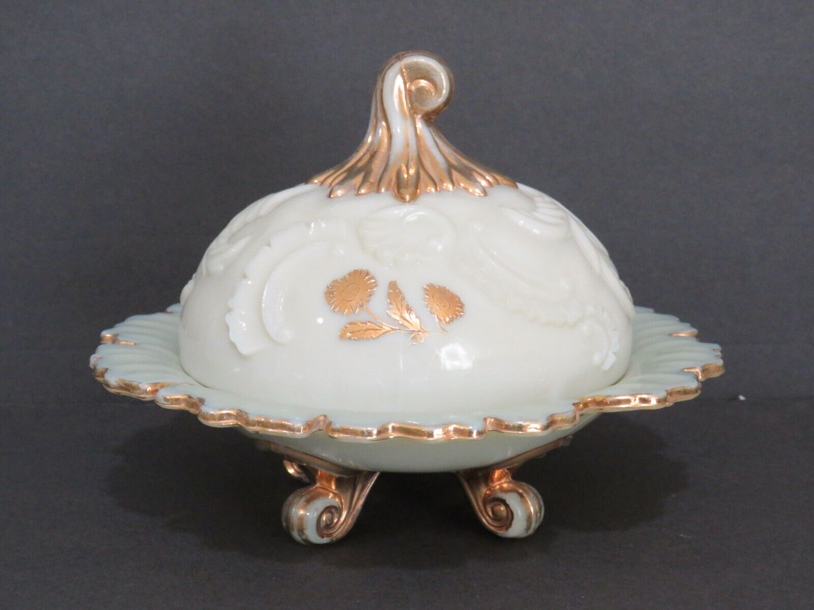 Northwood Louis XV Custard Glass Covered Butter Dish
