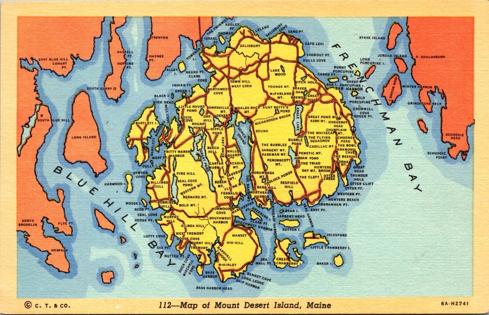 Postcard Maine - Map of Mount Desert Island - 1936