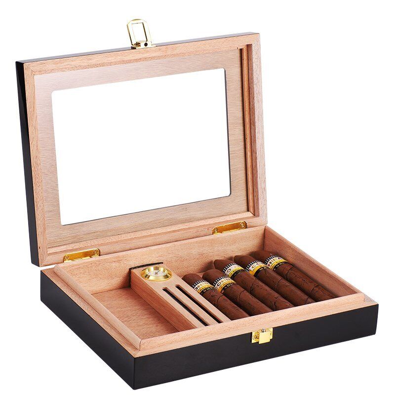 Cedar Wood Cigar Travel Humidor Box Portable Cigar Case W/ Humidifier Hygrometer