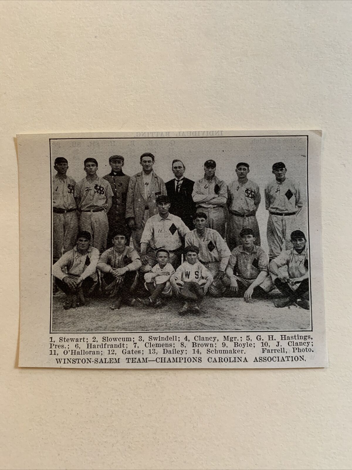 Winston-Salem Twins Carolina Association Champs 1911 Baseball Team Picture