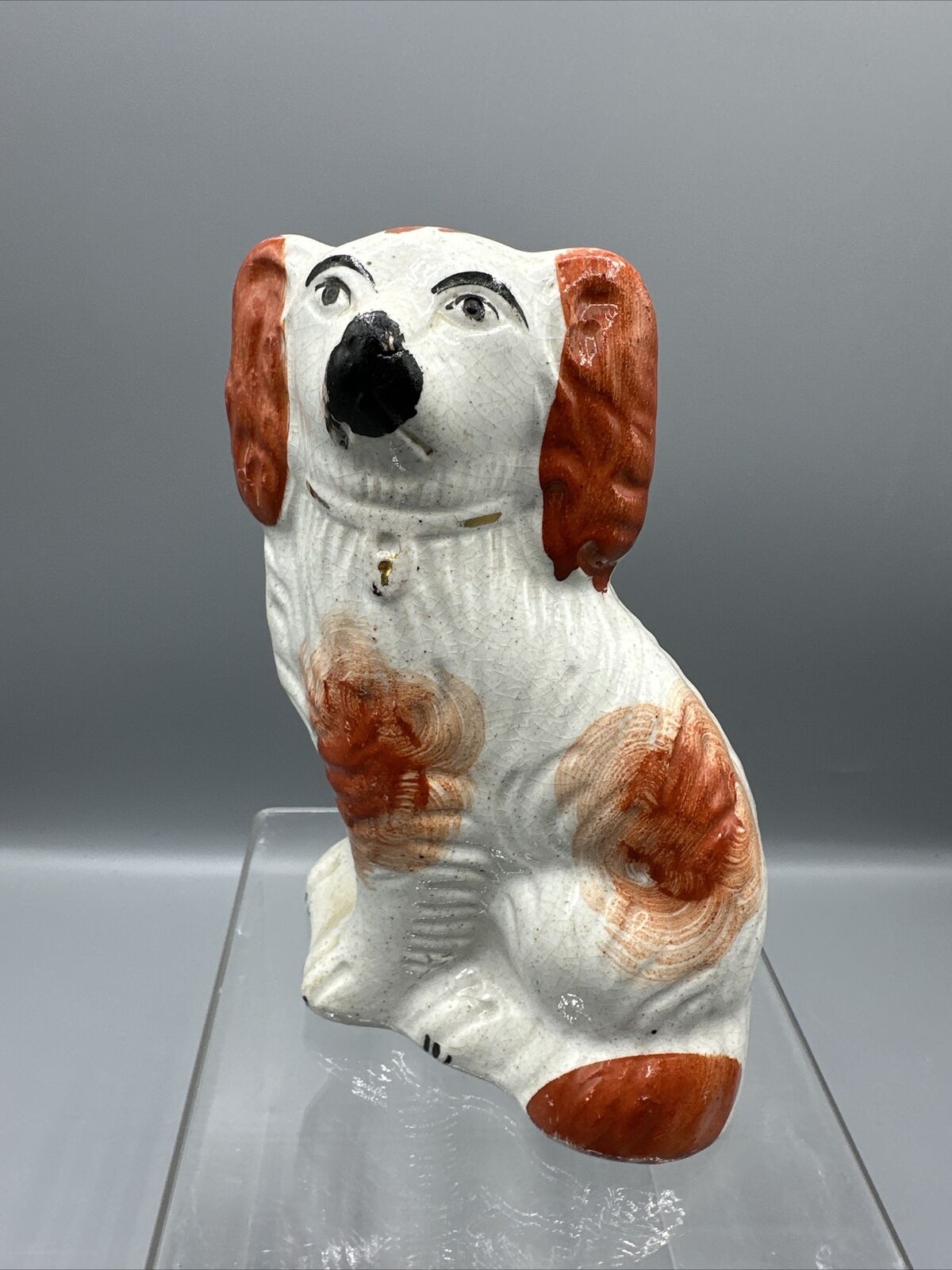 Vintage Staffordshire Dog Russet Red White Spaniel Figurine 6\