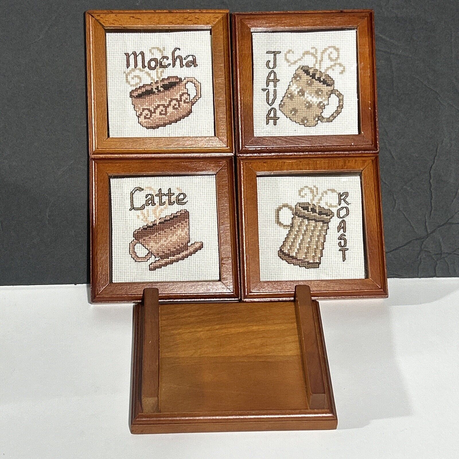 Herrschners 4 Wood Coffee Coasters 4 in x 4 in FINISHED Counted Cross-Stitch Kit