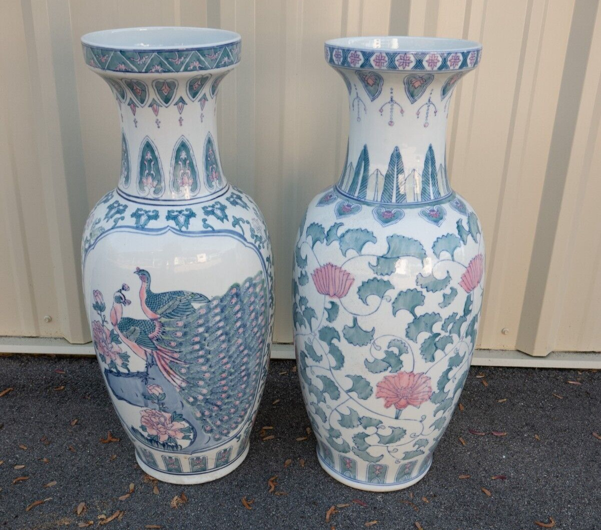 Pair Floor Vase Set Blue and White Vase, Oriental Palace Vase Monumental 24