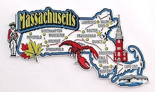 MASSACHUSETTS STATE MAP AND LANDMARKS COLLAGE FRIDGE COLLECTIBLE SOUVENIR MAGNET