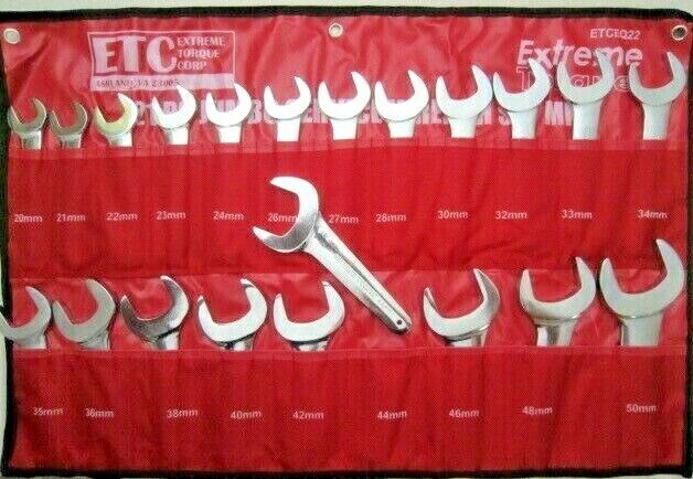 Metric 21 pc Jumbo Hydraulic Line Service Open End Wrench Set Extreme Torque ETC