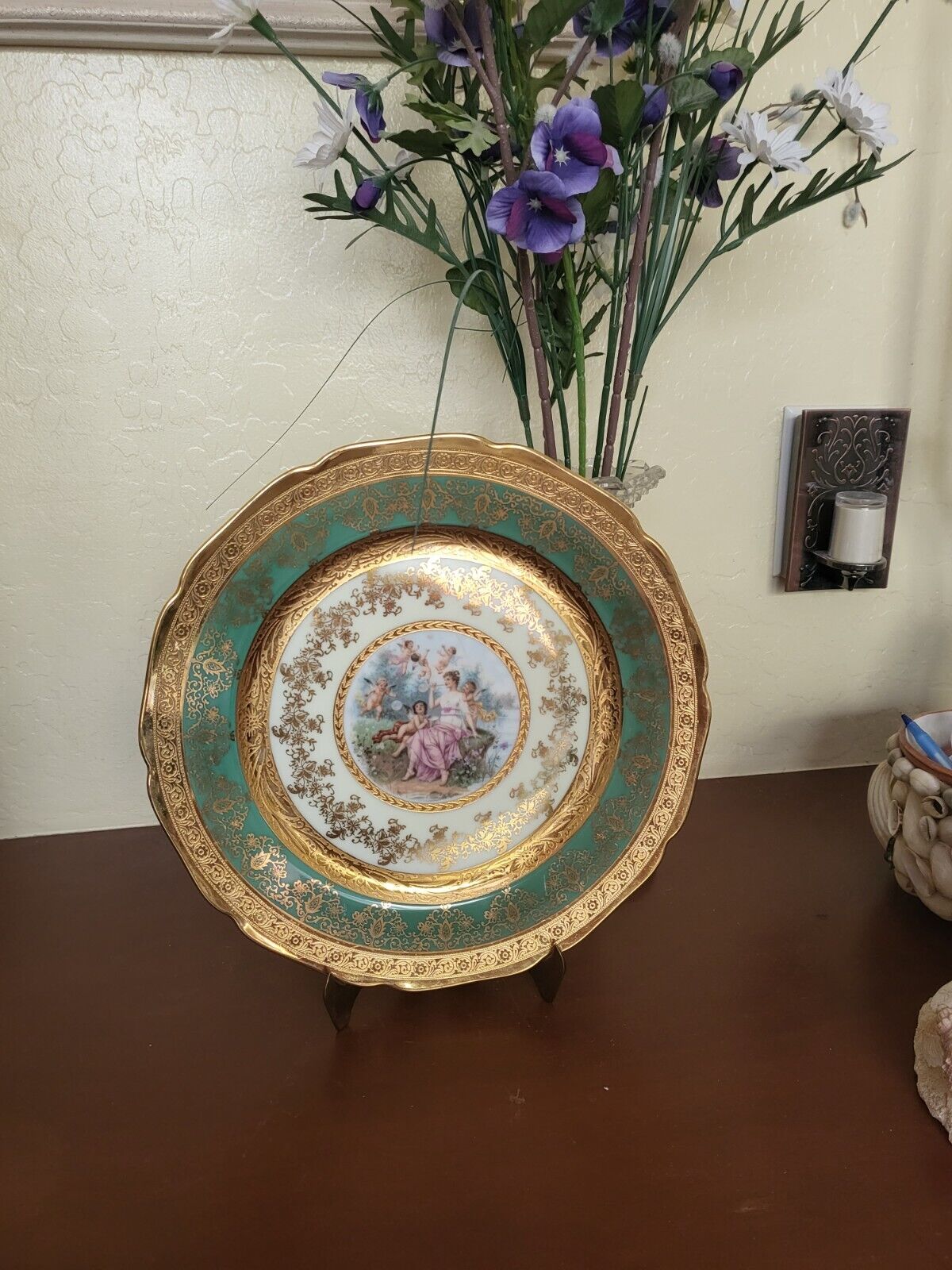 Vintage Bohemia Czechoslovakia Hand Painted Porcelain Plate w 24kt Gold Trim