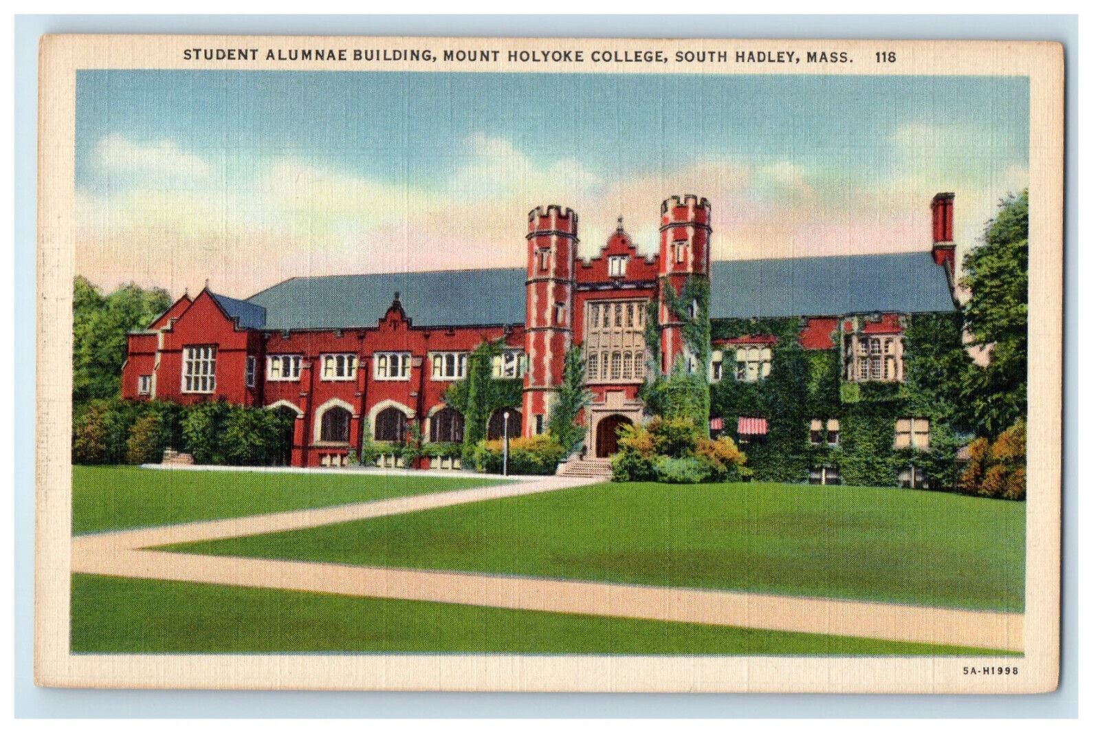 c1930s Student Alumnae Building Mount Holyoke College So. Hadley MA Postcard