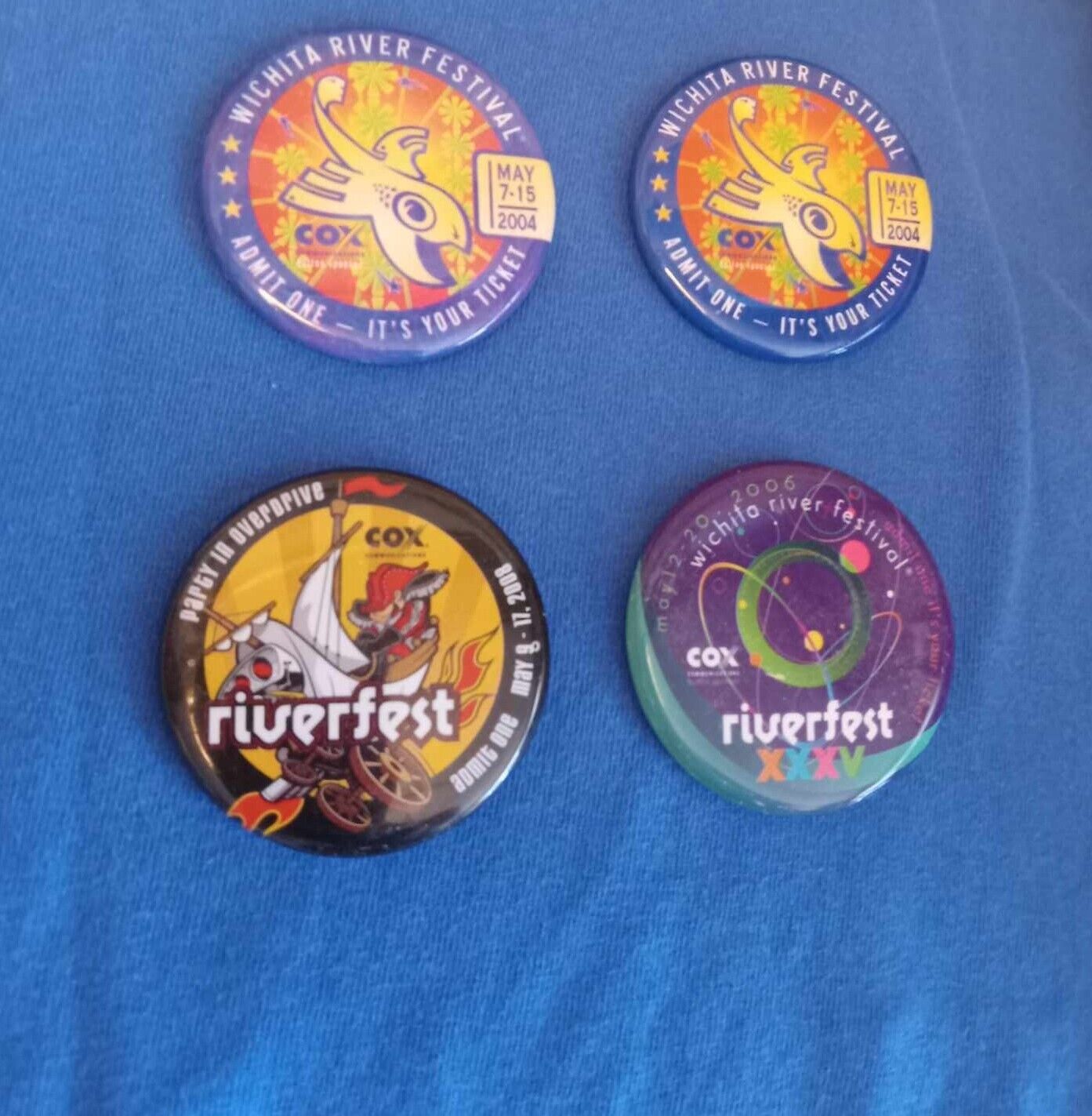 Vintage Riverfest River Festival Pins Buttons 2004, 2006, 2008 Lot of 4