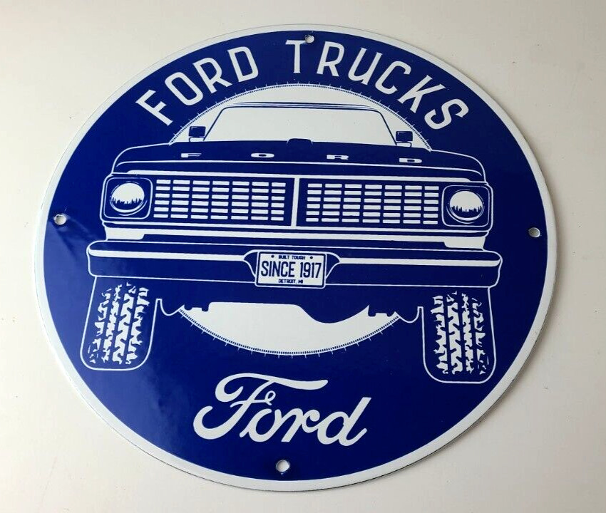 Vintage Ford Trucks Sign - Gas Motor Oil Pump Automotive Service Porcelain Sign