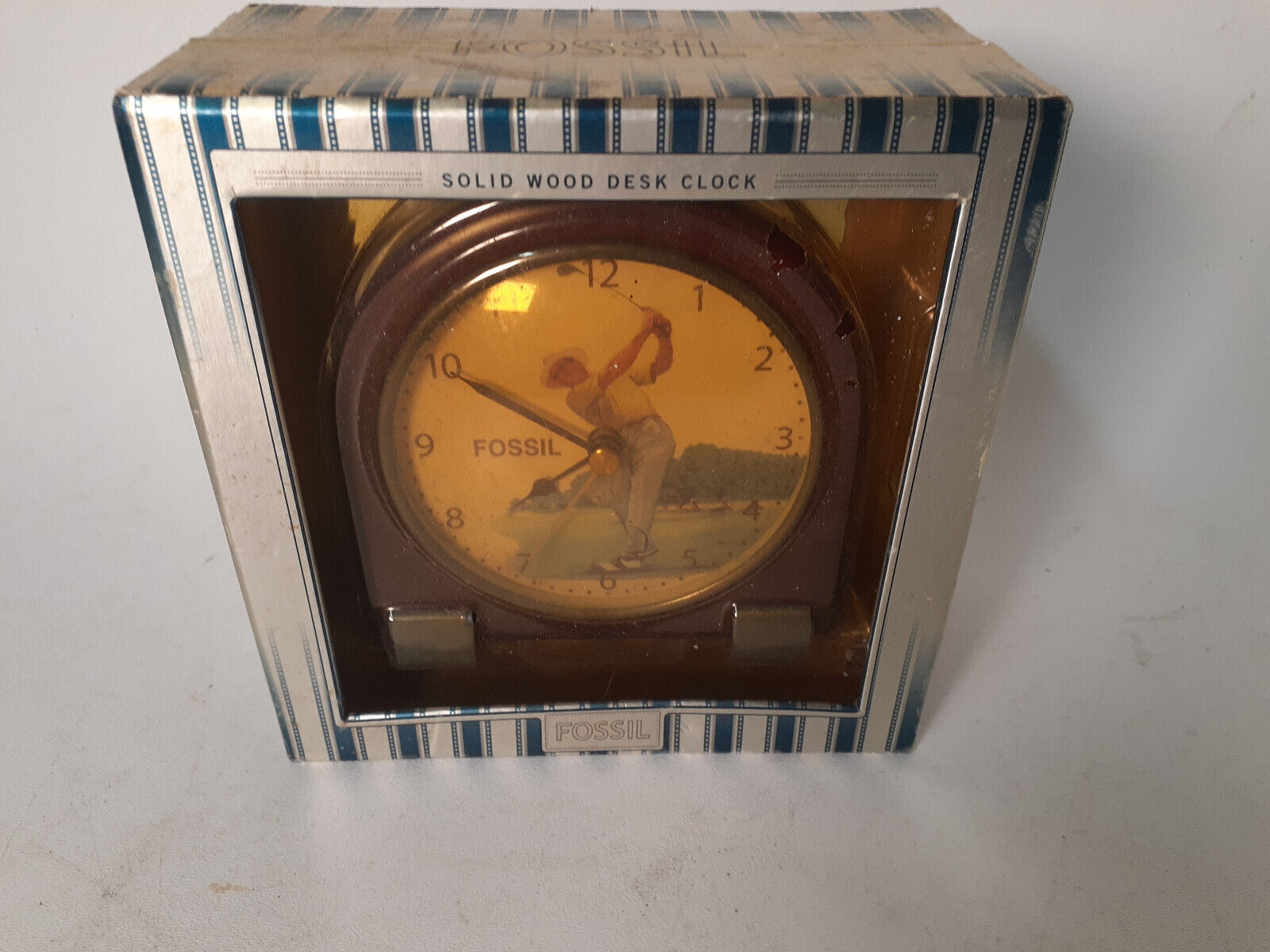 Vintage Fossil Solid Wood Desk Clock, Original Box, New