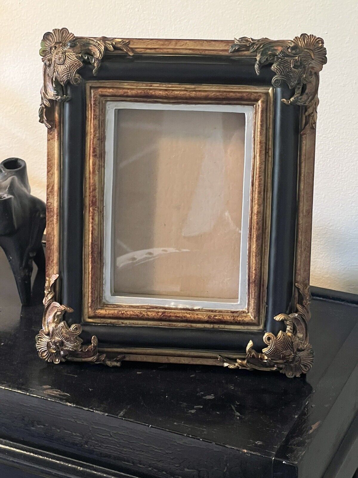 12” X 9.5” x 2” Picture Frame Wood Ornate Vintage Black, Gold, Silver Heavy