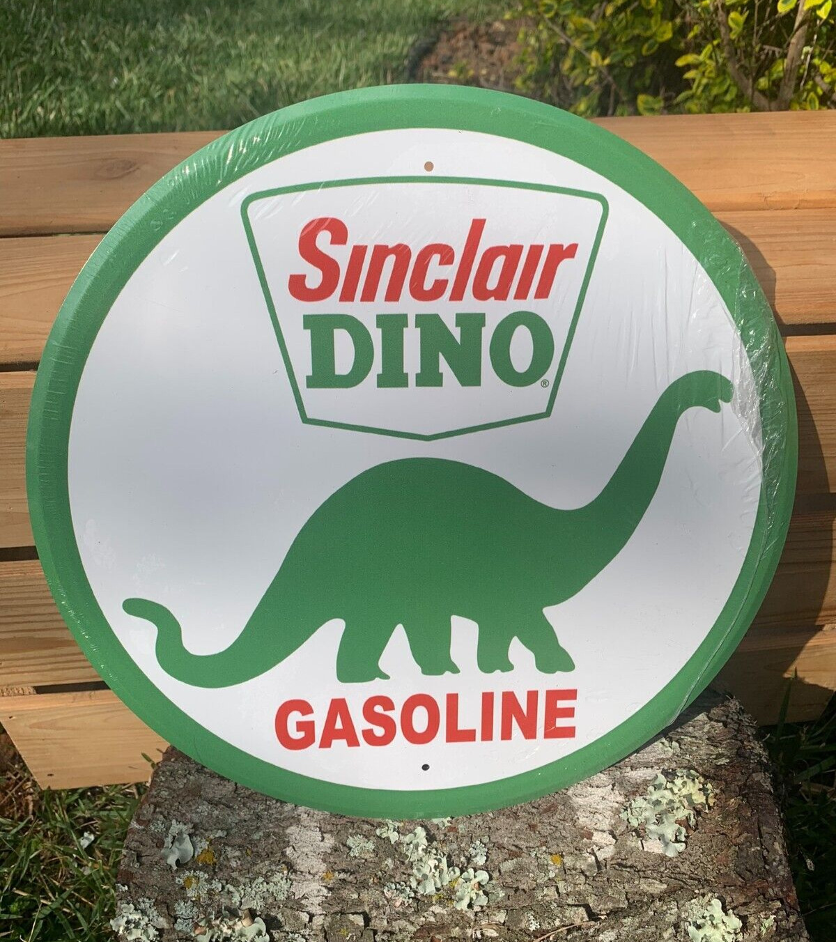 Sinclair Dino Gasoline Round Metal Sign Tin Vintage Garage Auto Shop Oil