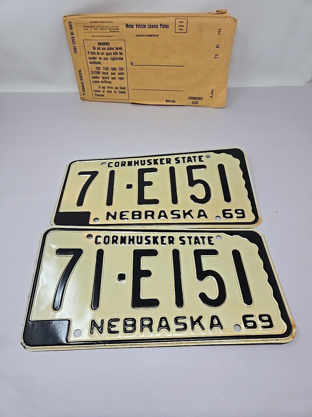 Pair Original Vintage 1969 Nebraska Automobile License 71-E151