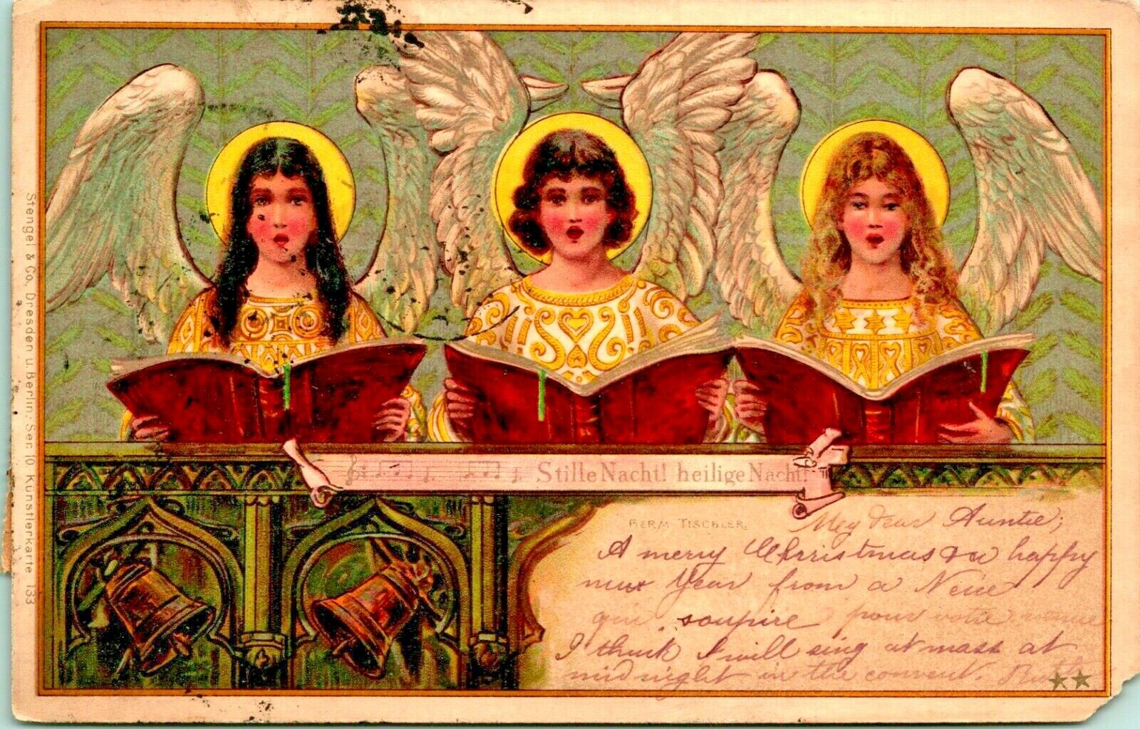 Christmas Angels Singing Silent Night 1899 UDB Postcard Stengel & Co 