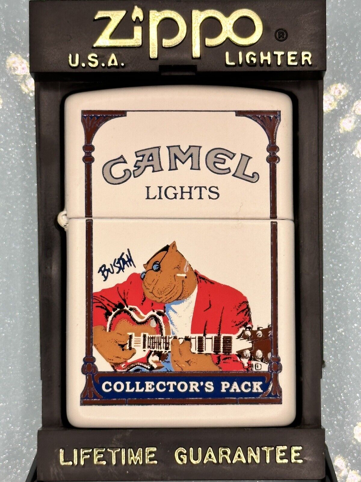 Vintage 1997 Camel Bustah Collector’s Pack White Matte Zippo Lighter NEW RARE