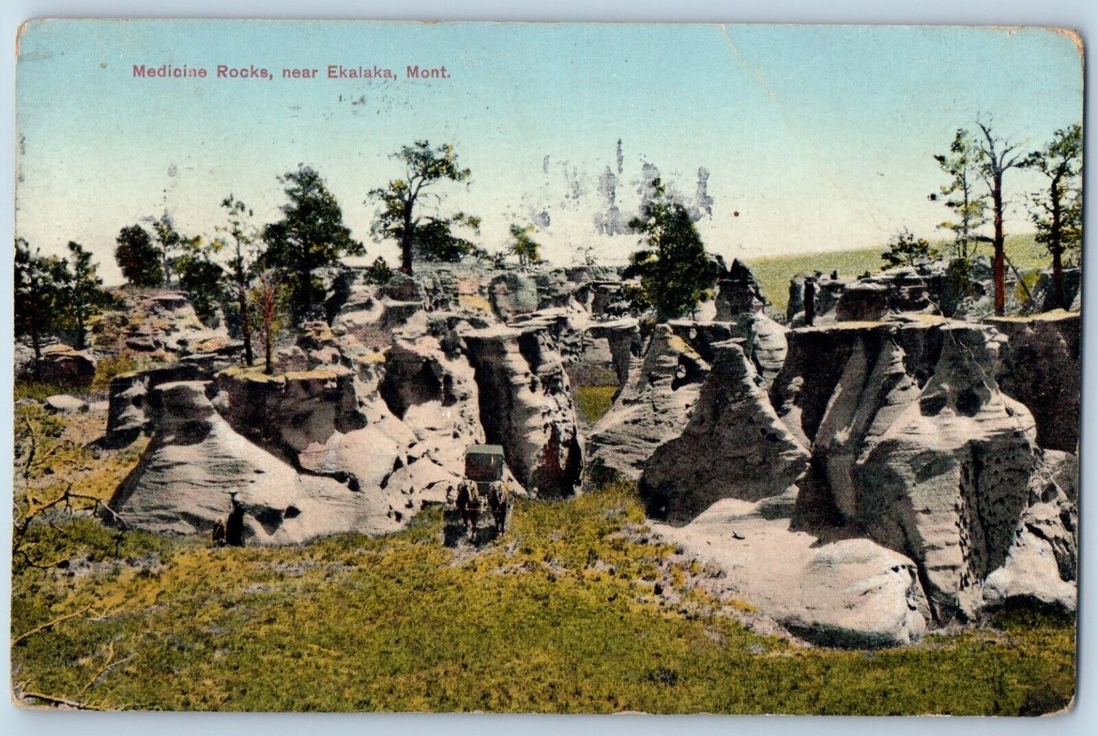 Ekalaka Montana MT Postcard Medicine Rocks Scenic View Trees 1912 Vintage Posted