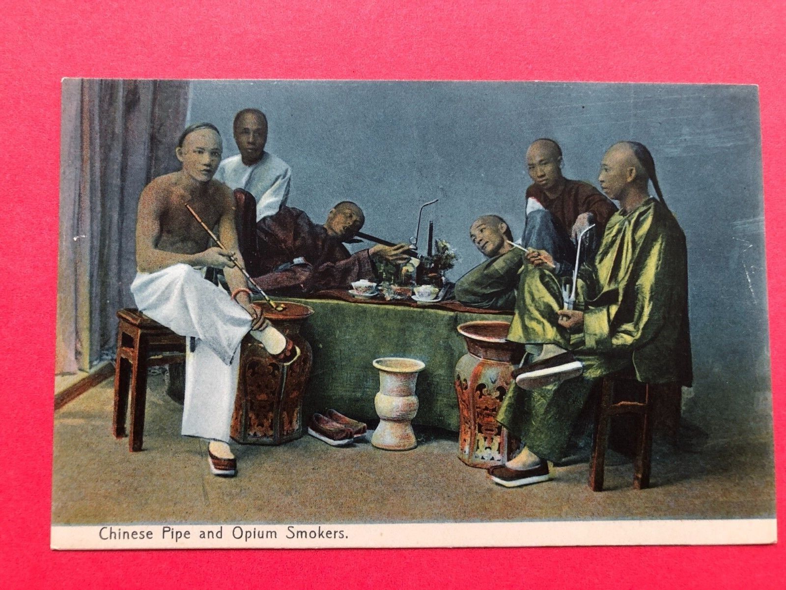 Old China Postcard - Chinese Pipe and Opium Smokers
