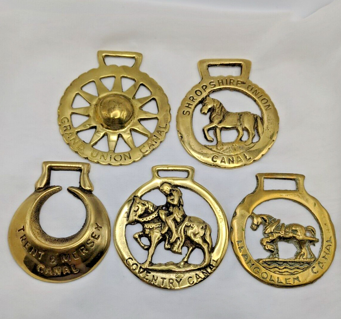 Brass Horse Medallion Vintage English Canals Lot of 5 Godiva Crescent Sun Draft