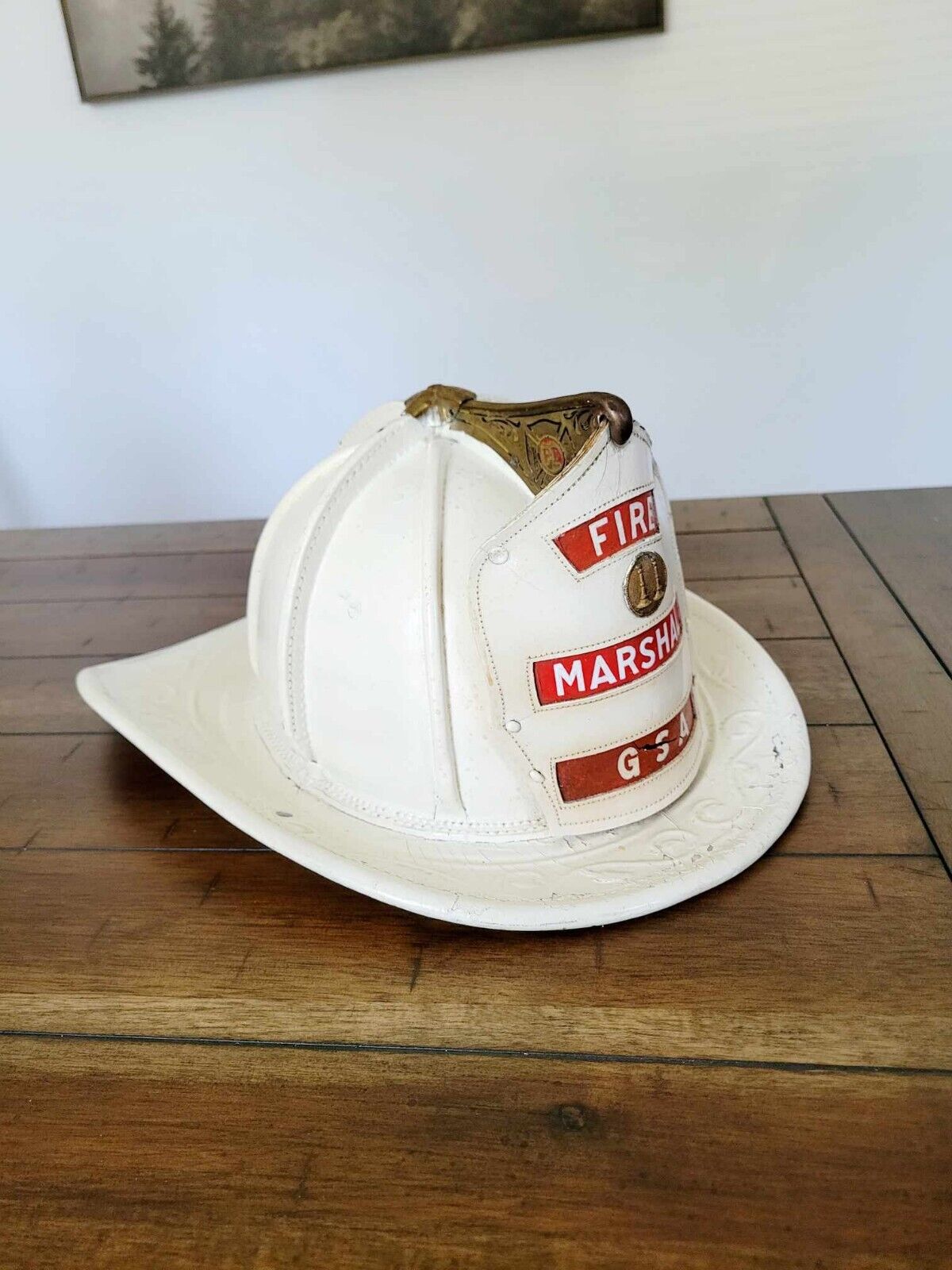 Vintage Cairns & Brothers White Leather Fire Helmet Size 7