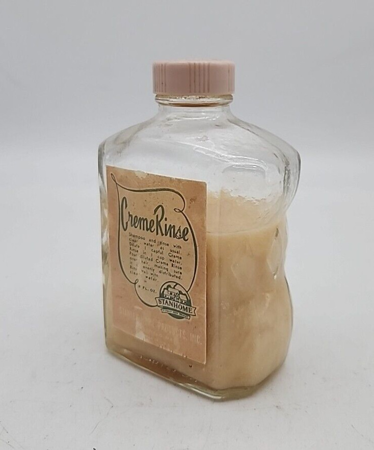 Vintage StanHome Cream Rinse 8 oz Glass Bottle- 70% Contents Art Deco