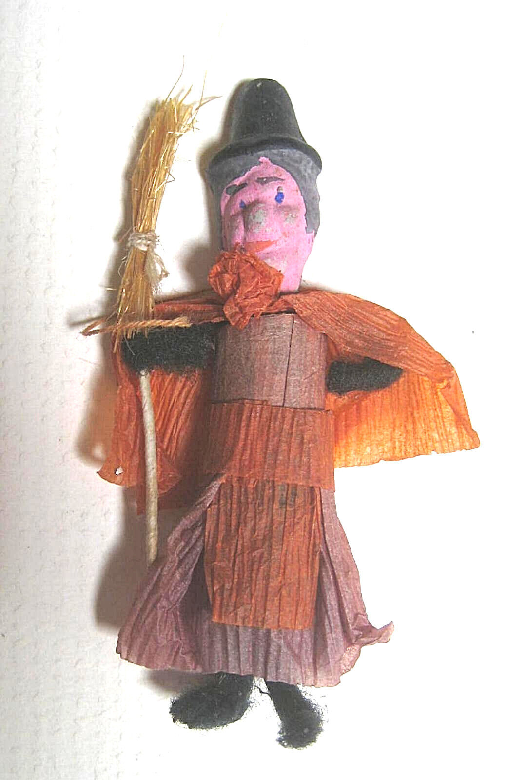  Vintage Antique Halloween Witch Figure Crepe, Compo rolled cotton MIJ 1920s 