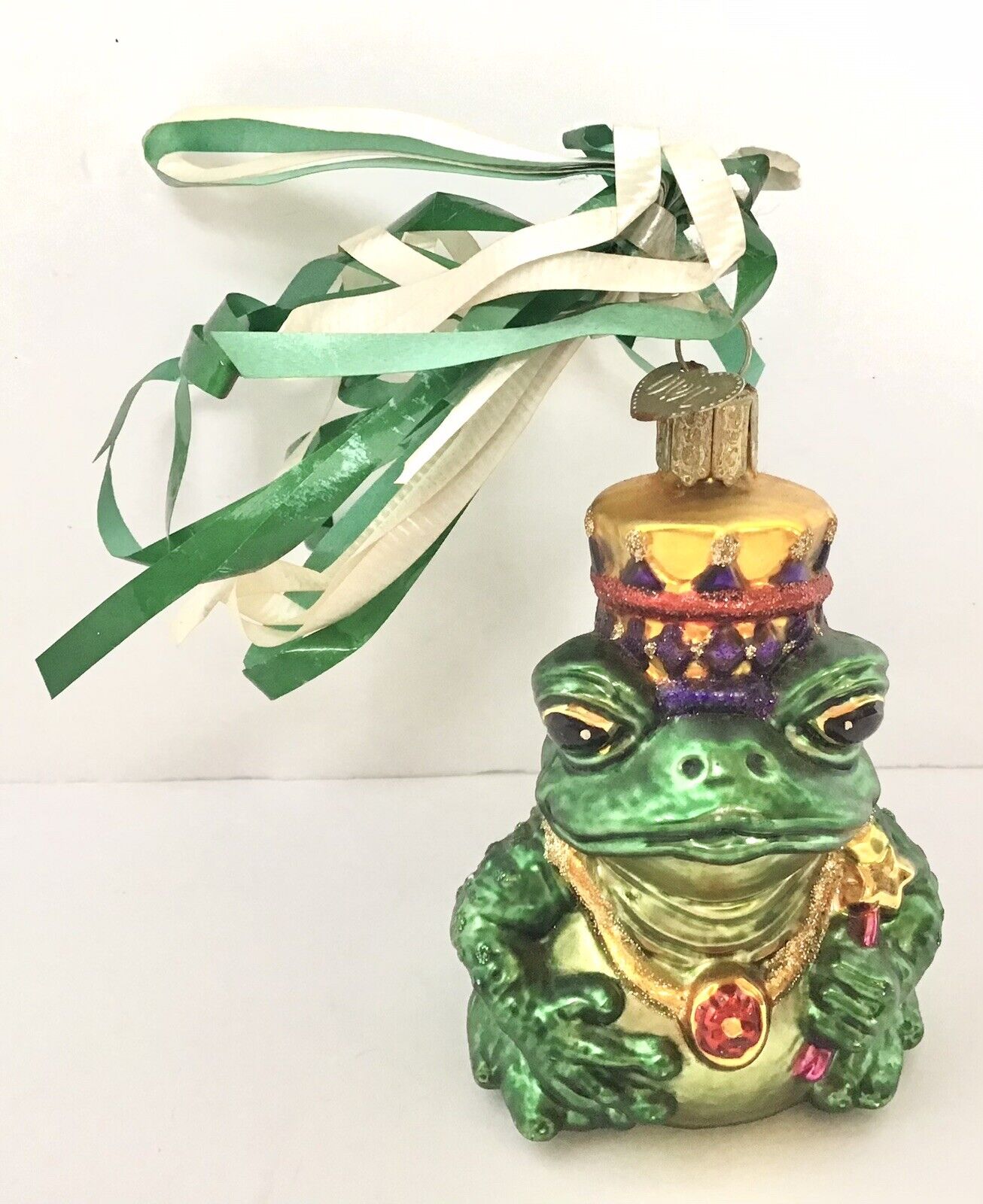 OWC Old World Christmas Frog King Ornament With Crown Wand Glitter 3\