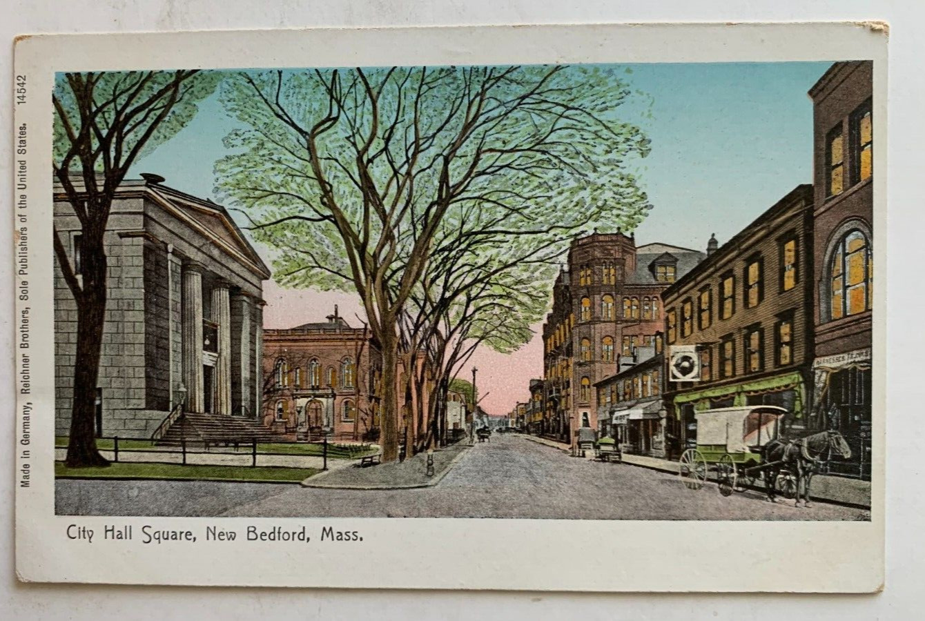 c 1900s MA Postcard New Bedford Massachusetts City Hall Square Reichner Brothers