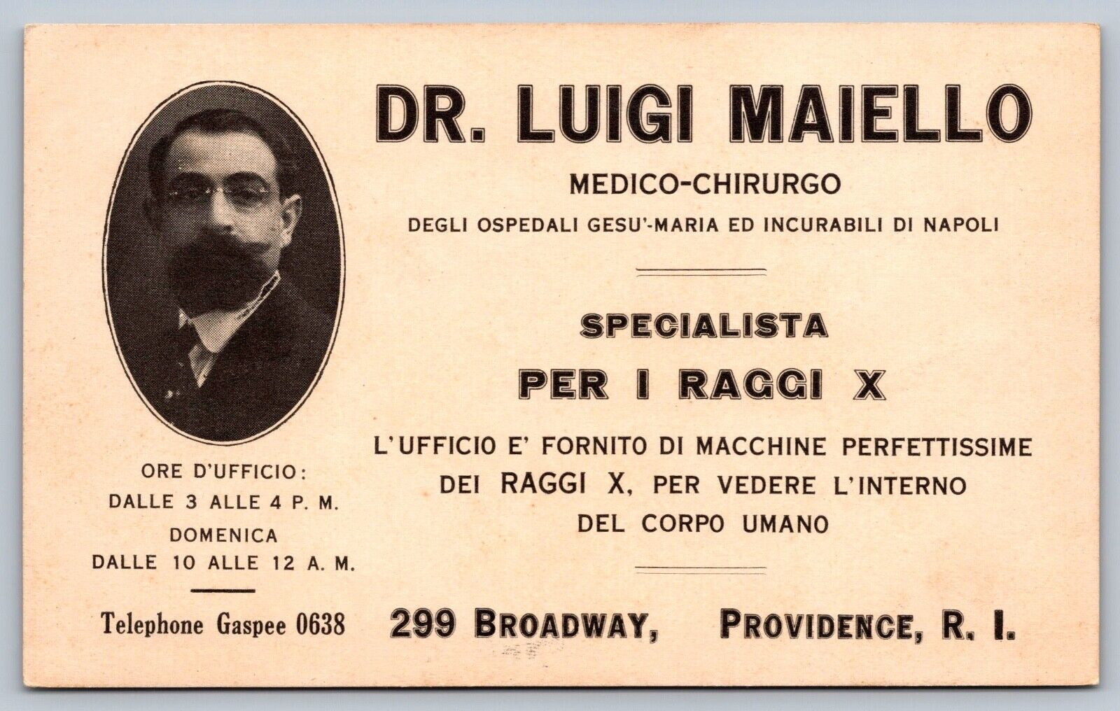 C1915 rare adv card ITALIAN AMERICAN DR LUIGI MAIELLO PROVIDENCE R.I..  XRAYS