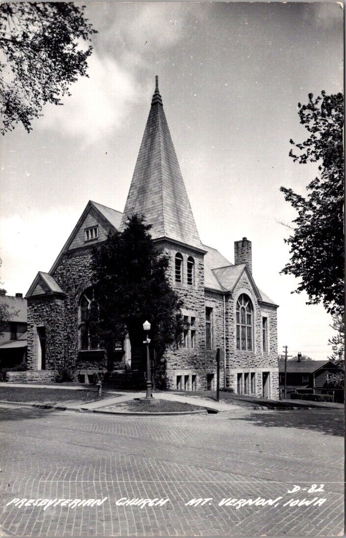 Real Photo Postcard Presbyterian Church in Mt. Vernon, Iowa