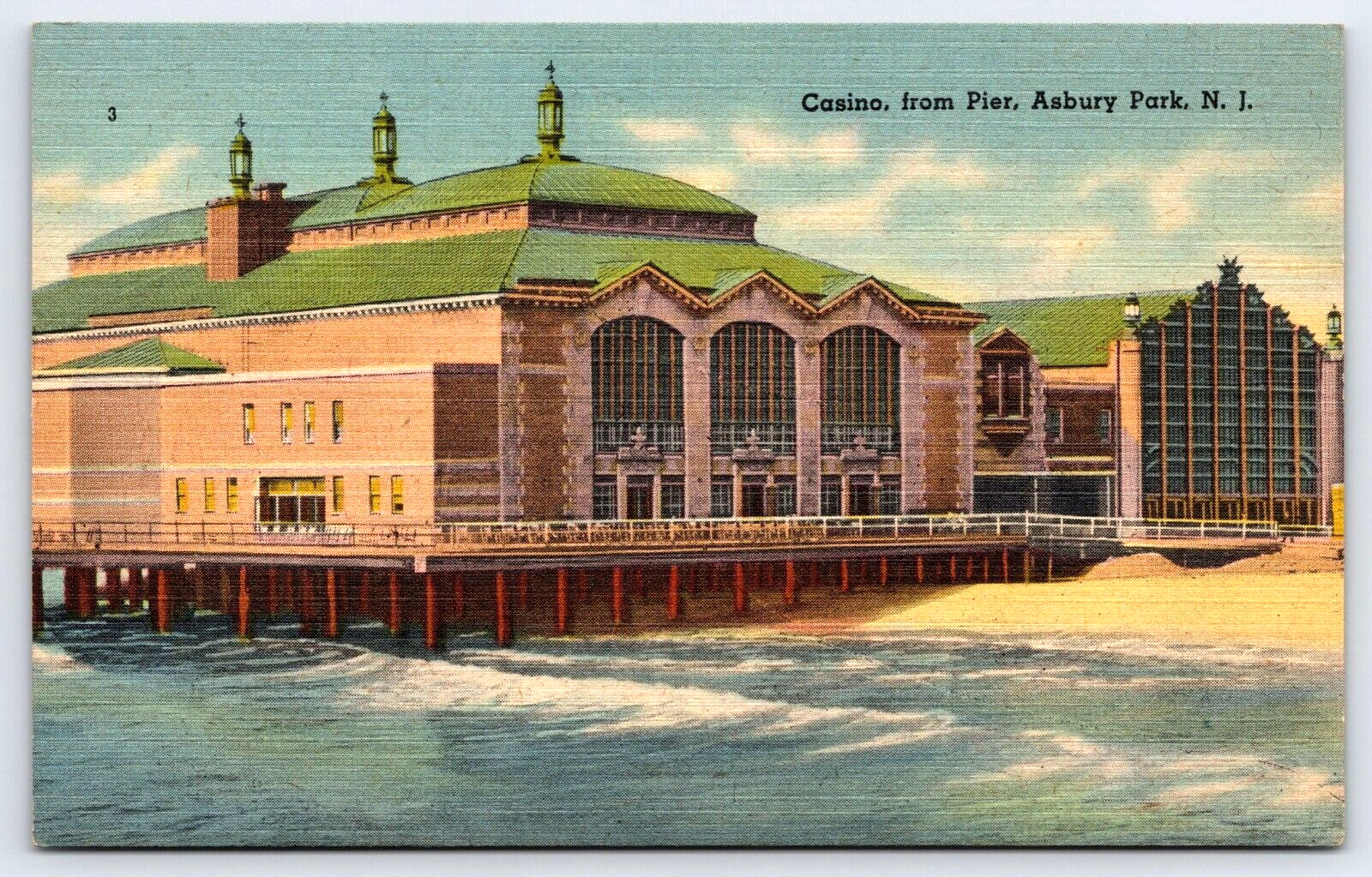 Original Old Vintage Antique Postcard Casino Building From Pier Asbury Park, NJ