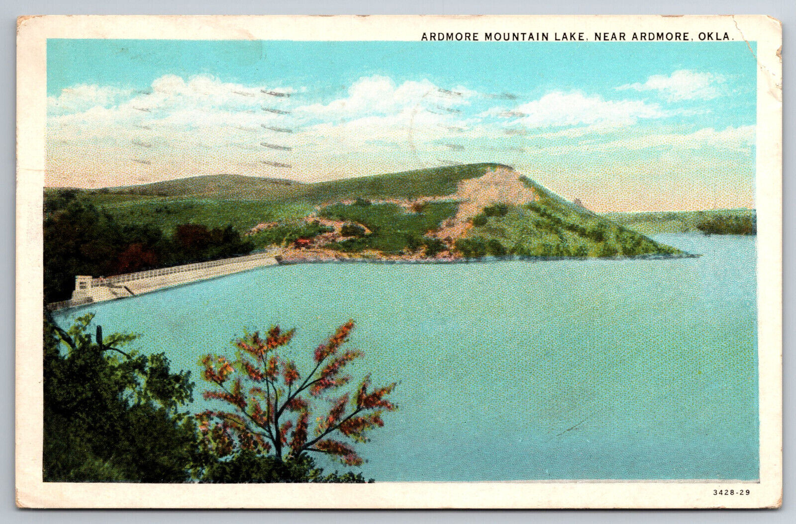 Vintage Postcard OK Ardmore Mountain Lake Aerial View c1931 -1580