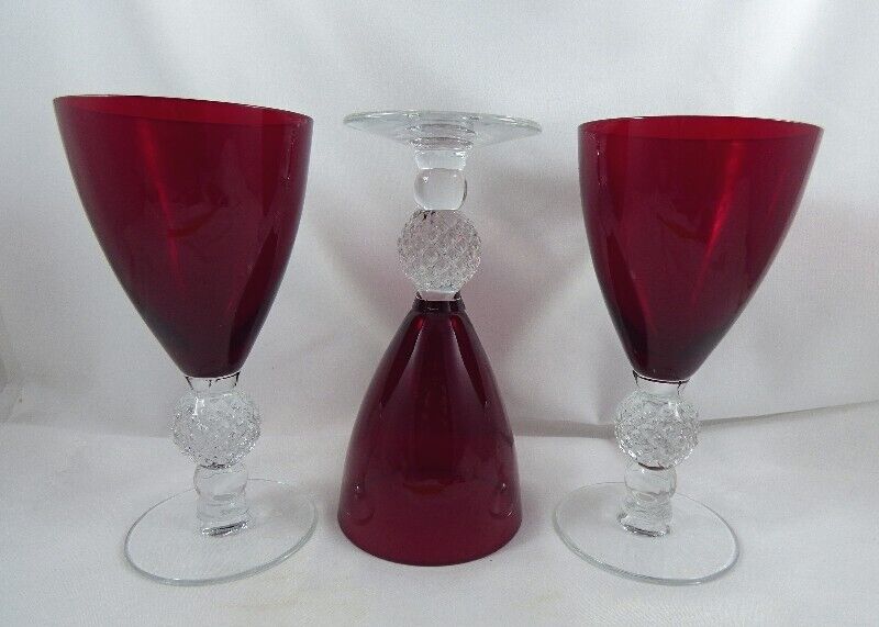 Set of (3) Morgantown Golf Ball Ruby Red Water Goblets 6 3/4\
