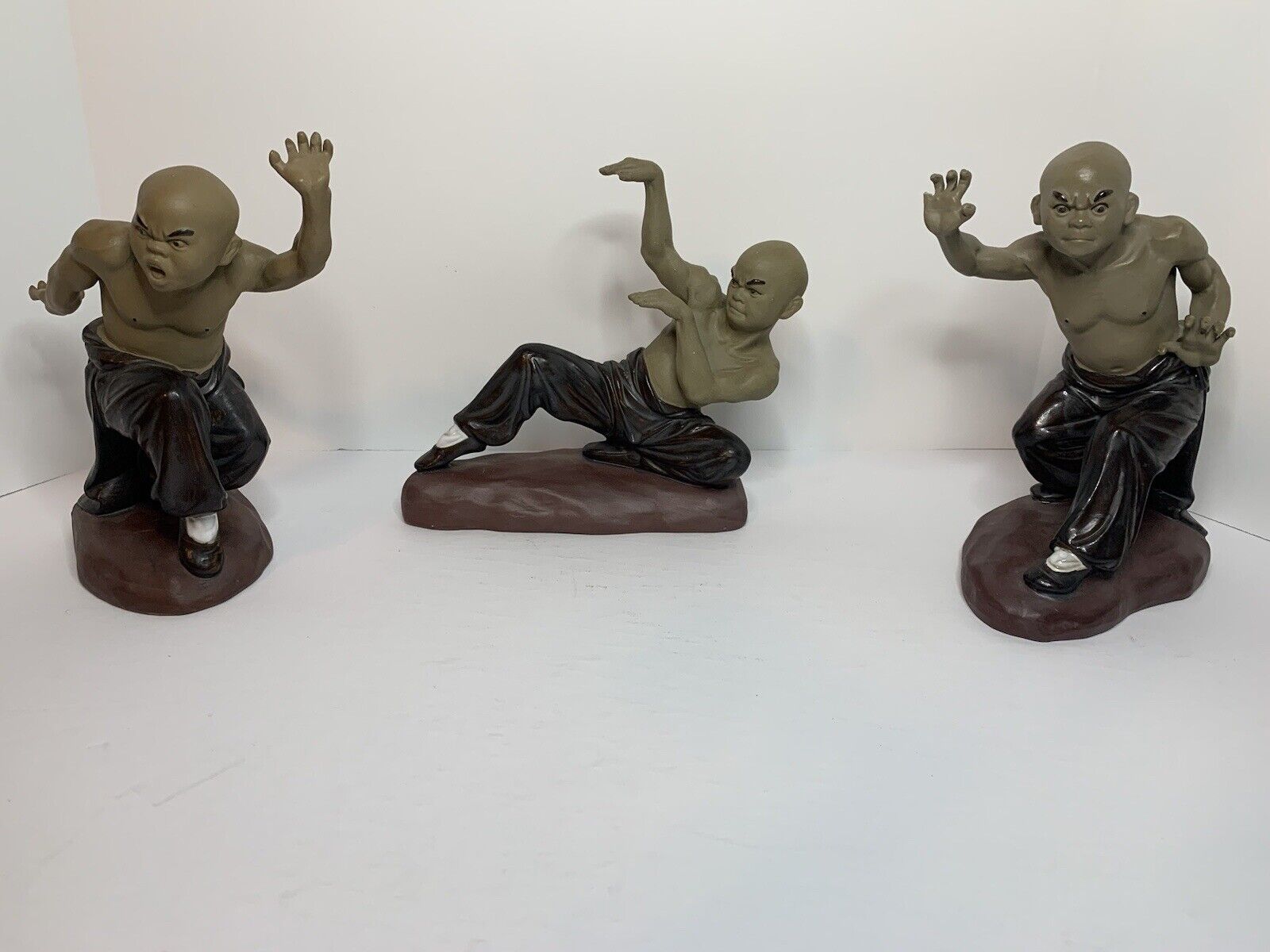Vintage Chinese Kung Fu Shaolin Monk Mudman Lot Of 3 Martial Art Figurines, 6\