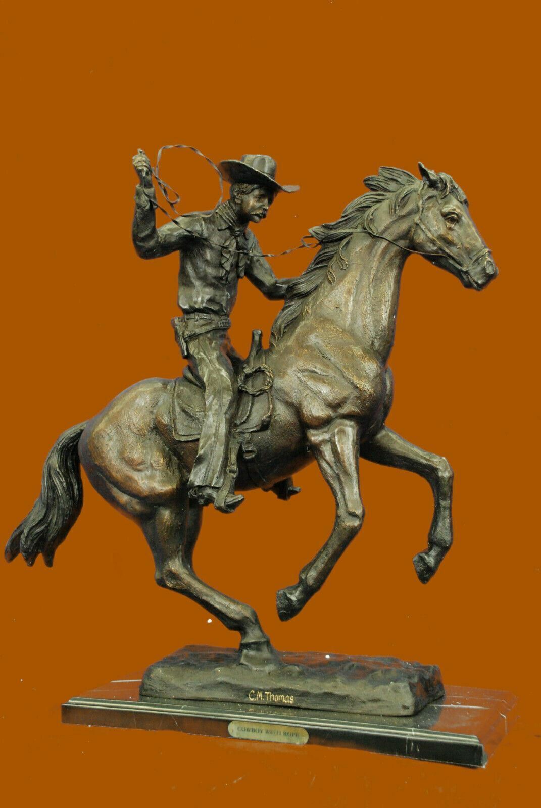 100% Solid Extra Large Cowboy Marshal on Horse Bronze Masterpiece Sculpture Sale