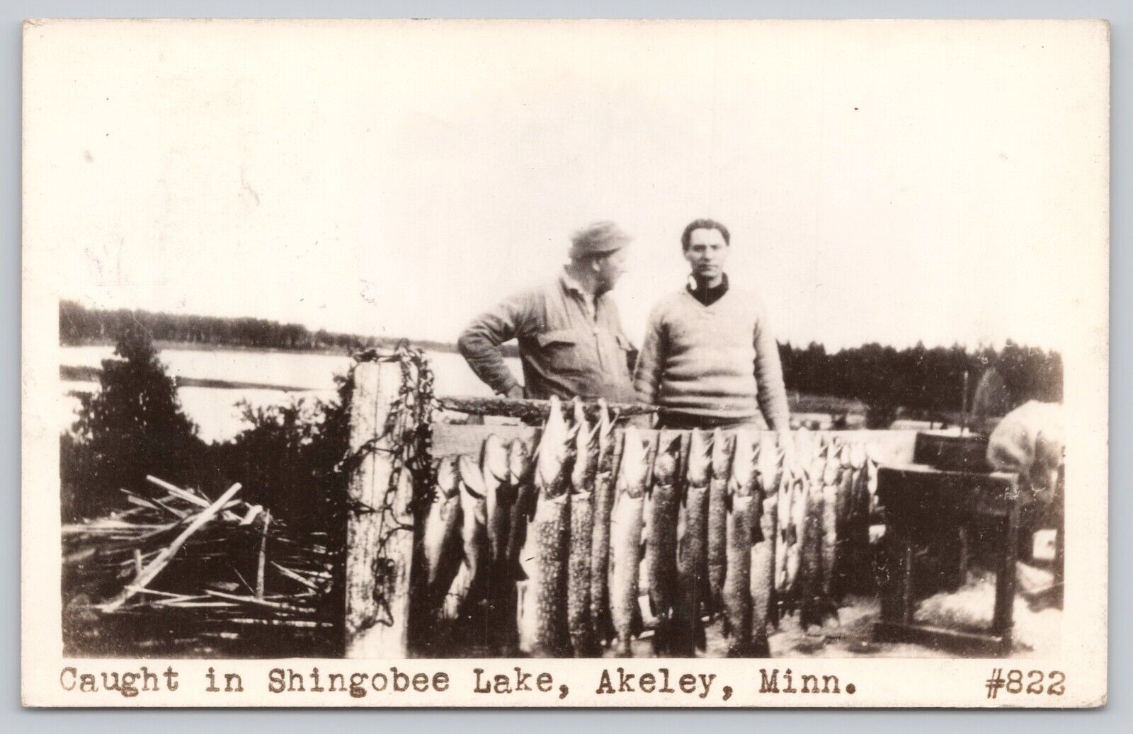 Postcard RPPC  Fishing Shingobee Lake Akely MN c 1936