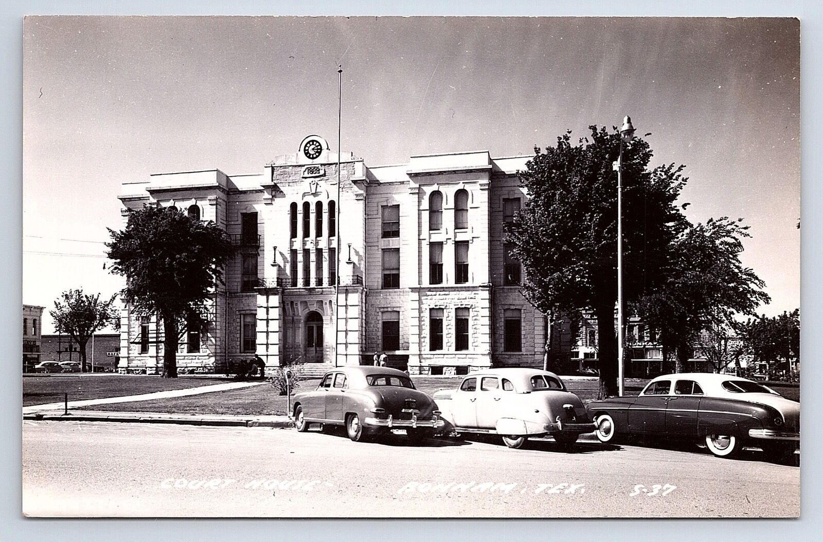 Postcard RPPC Bonham Texas Court House c.1940s Old Cars