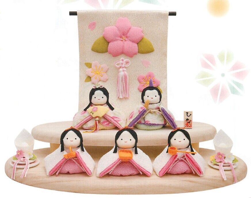 Poteri Hina 5 Dolls Wooden Stand Decoration Ornaments Set Hinamatsuri
