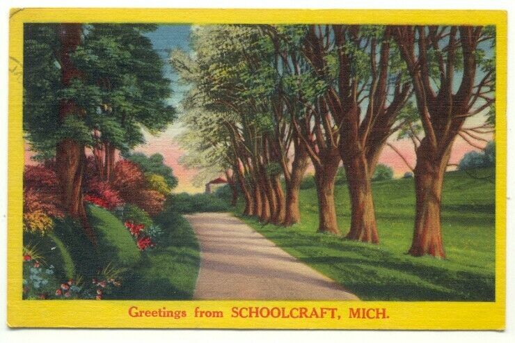 Schoolcraft MI Greetings From Vintage Postcard - Michigan
