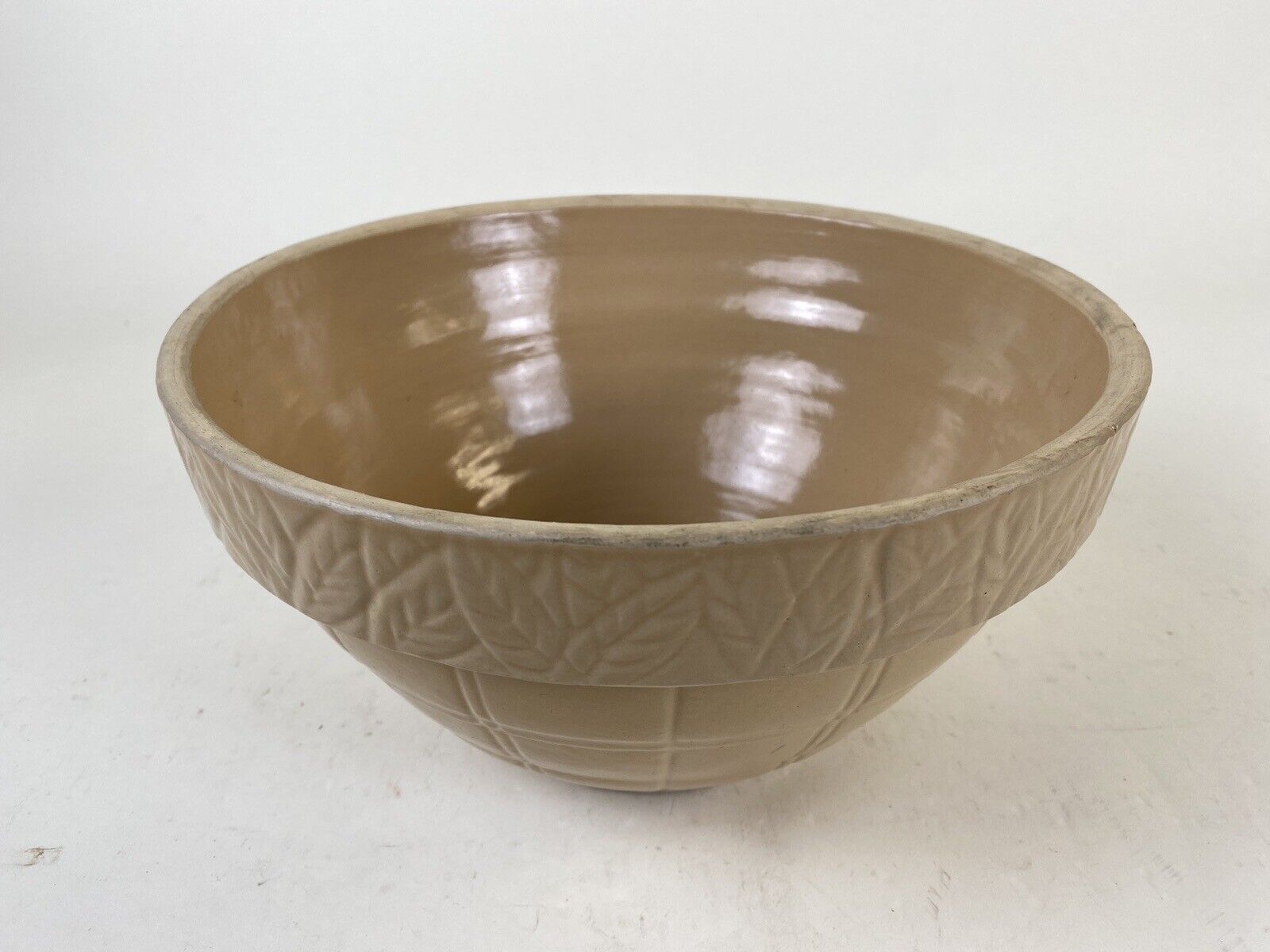 Vintage Yellow Ware Mixing Bowl Unmarked Ceramic Stoneware Primitive 10”