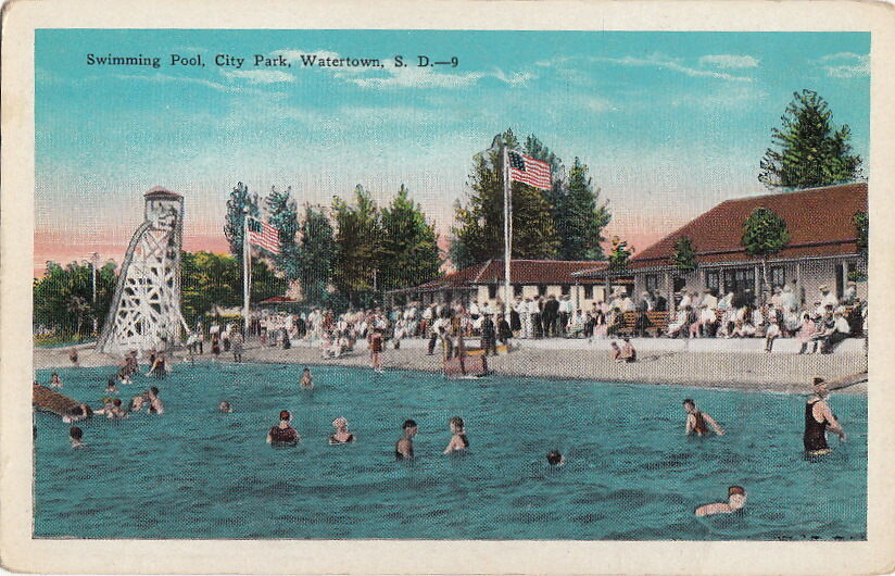 Postcard Swimming Pool City Park Watertown SD South Dakota
