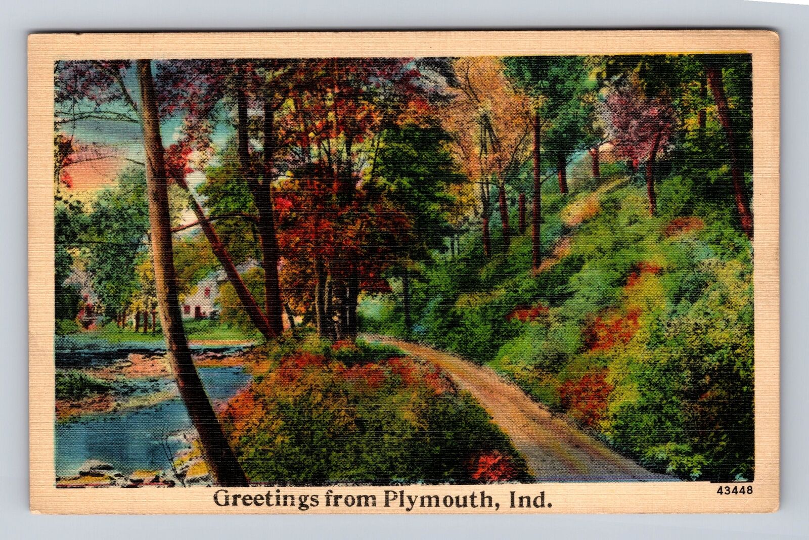 Plymouth IN-Indiana, Greetings Scenic Autumn Roadway View Vintage c1939 Postcard