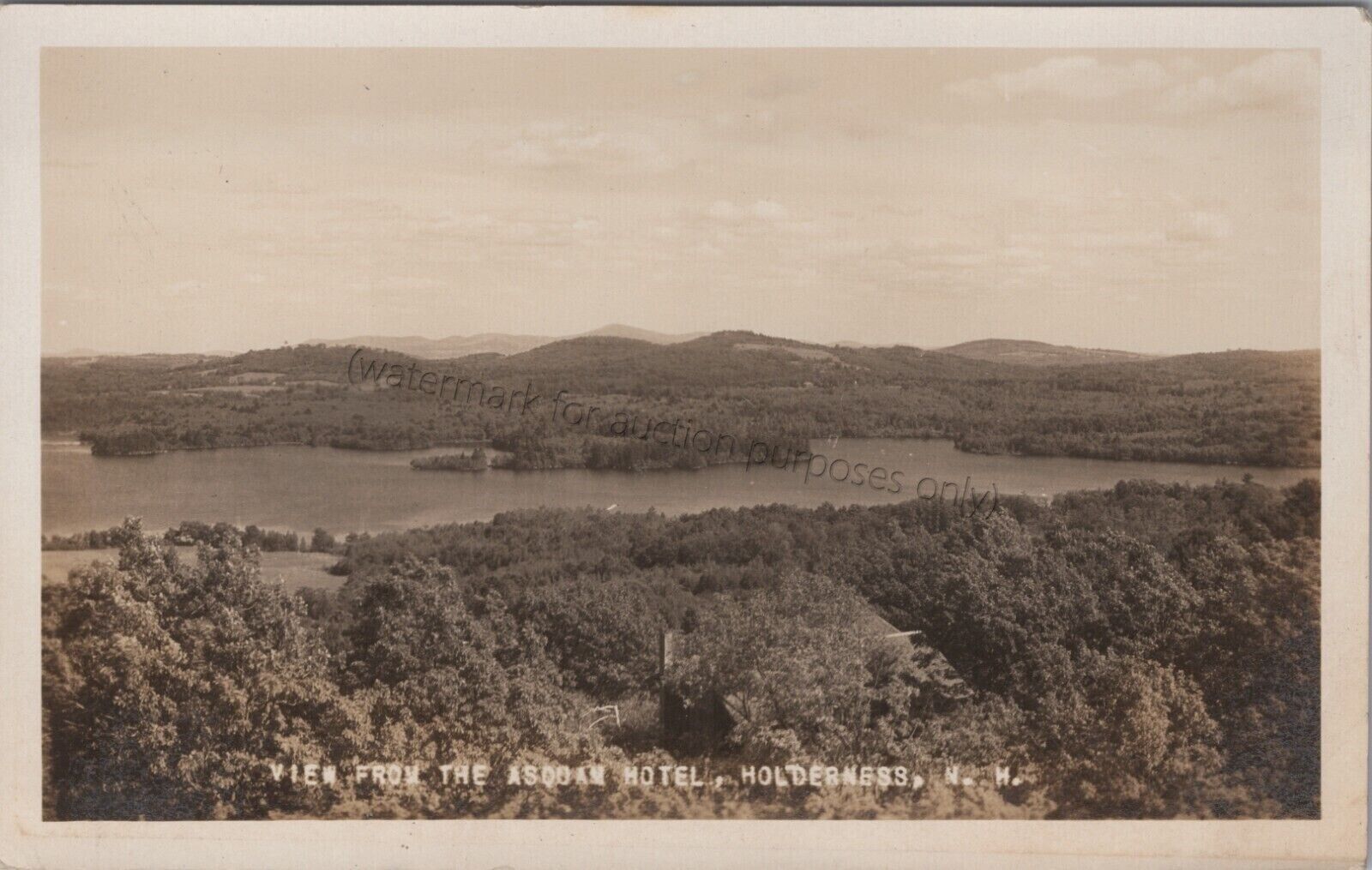 Holderness, NH: RPPC View from Asquam Hotel, New Hampshire Real Photo Postcard