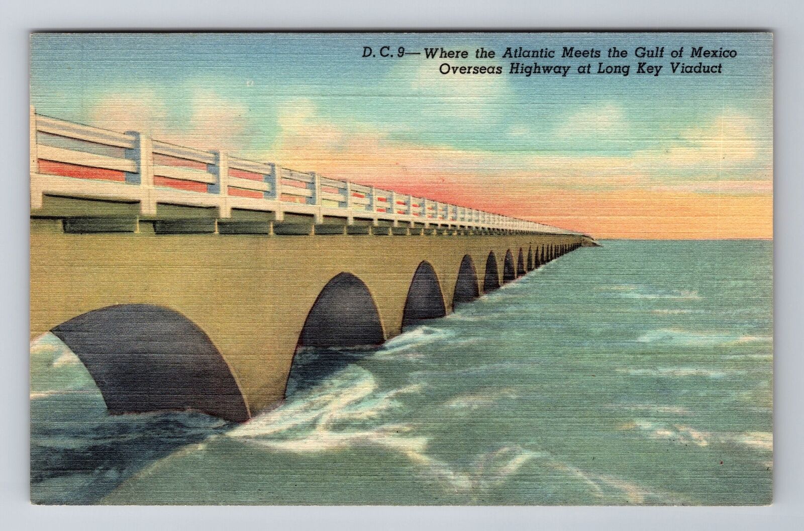 Long Key Viaduct FL-Florida, Overseas Highway, Ocean, Antique Vintage Postcard