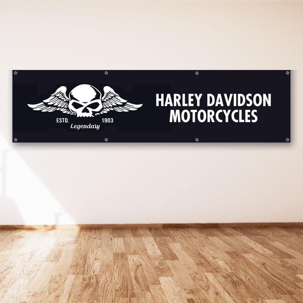 Flag Harley Davidson Motorcycle 2x8 ft Banner Vintage Garden Garage Sign Flag
