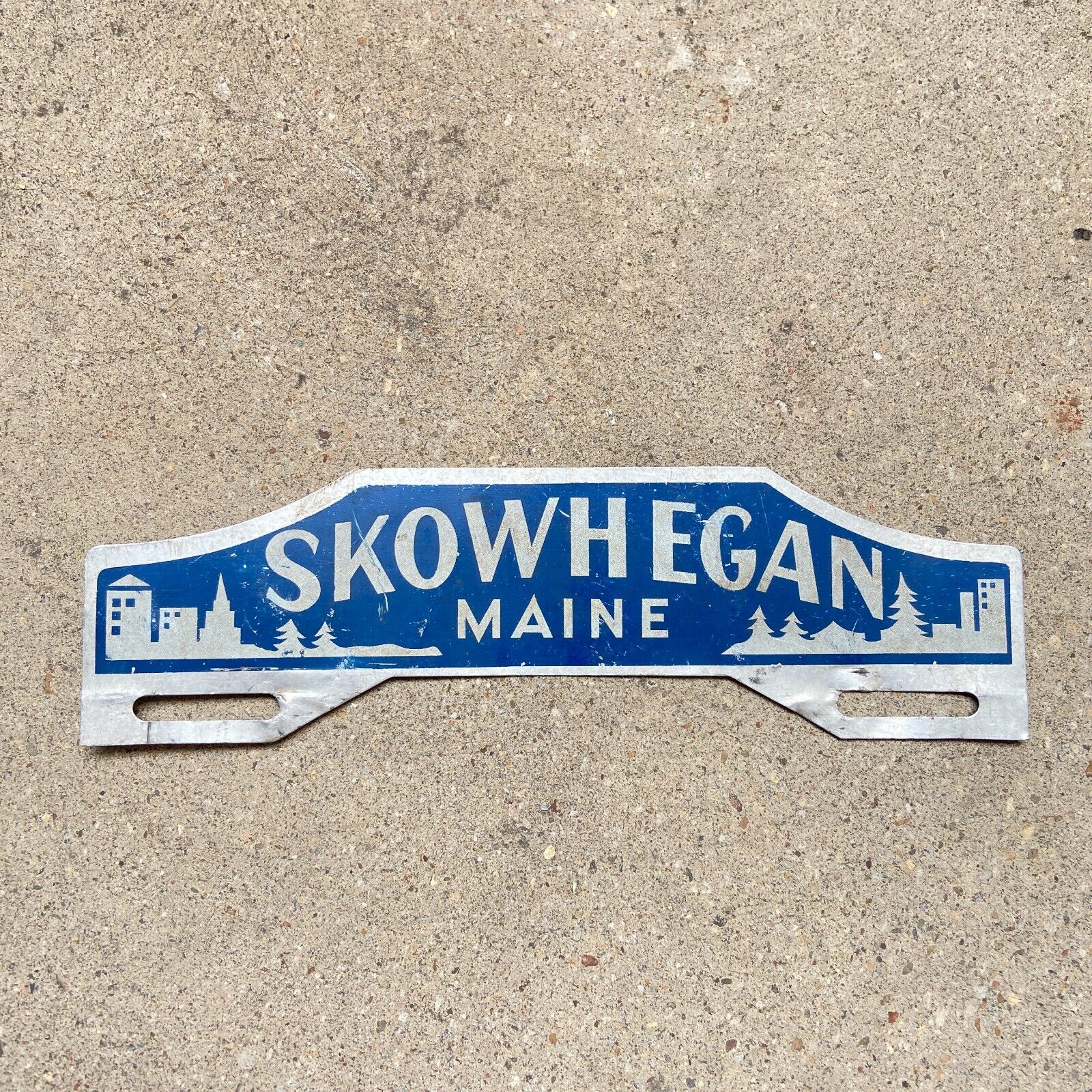1950s Era Skowhegan Maine License Plate Topper Outdoors Forest Skiing Nature