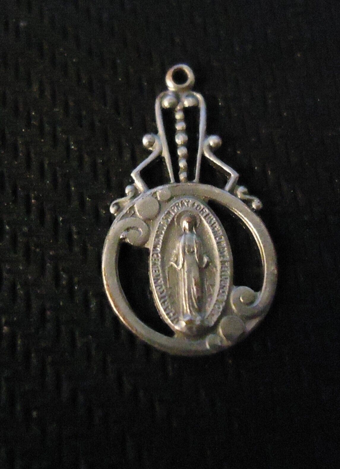 Vintage 1930 RARE Immaculate Conception of Mary Pendulum Silver Tone Pendant