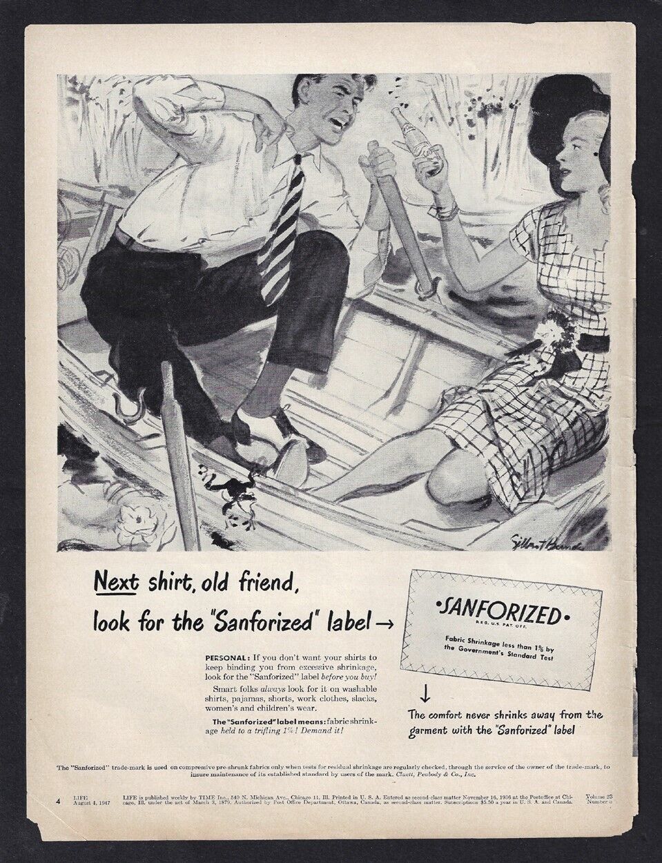 1947 SANFORIZED Label Print Ad \