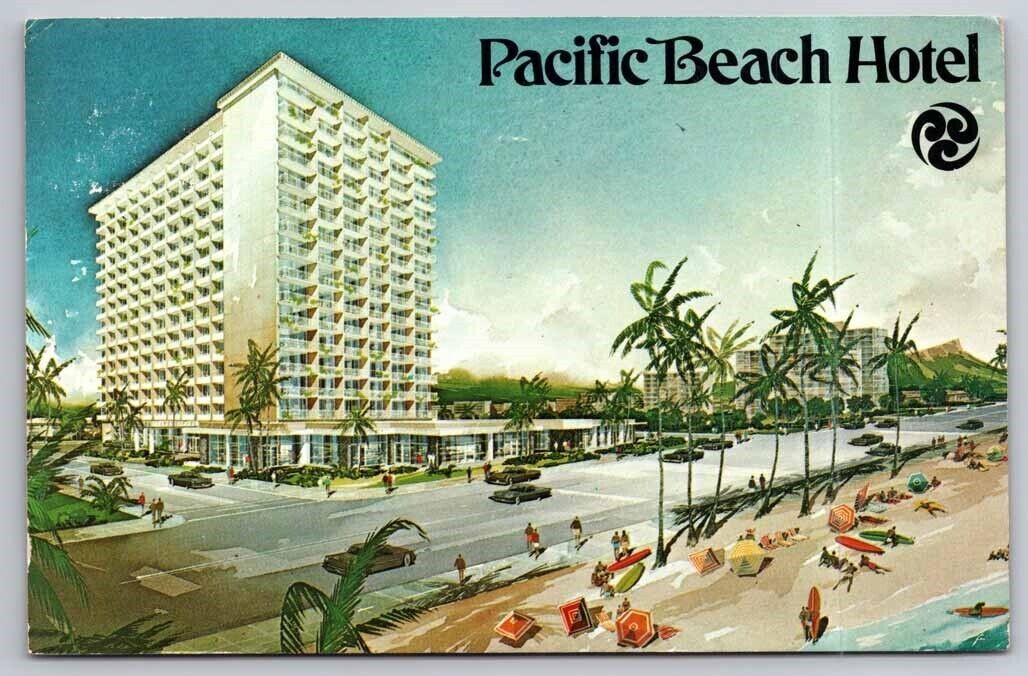 Pacific Beach Hotel Waikiki Honolulu HI Hawaii Beach Scene Postcard
